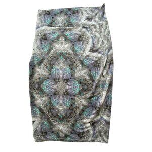 Bebe Midi Skirt Abstract Pattern Medium Bodycon Sexy Stretch Grey Turquoise Cute
